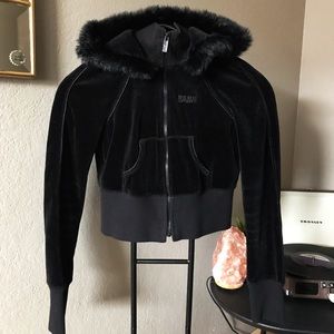 BEBE SPORT cropped fur hoodie